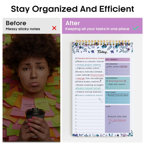 To Do List Notepad For Work And Home, Undated Daily Planner with 52 Sheets, showing organized tasks, 9.8 by 6.5 inches.