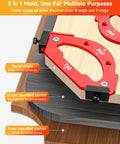 Premium 7 Piece Router Corner Radius Template Set Featuring 18 Precision Sizes And A Rock Solid 3 In 1 Positioning Jig for bevel and rounded corners.