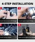 4-step installation of 58 PSI Fuel Filter Regulator For LS Swap EFI Conversion C5 with fitting and adapter details