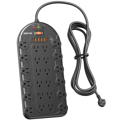 24 Outlet Power Hub With 6 USB Ports And 2 USB C Ports 1875W 15A Surge Protector 3400 Joules Wall Mountable 8 Foot Heavy Duty Flat Plug