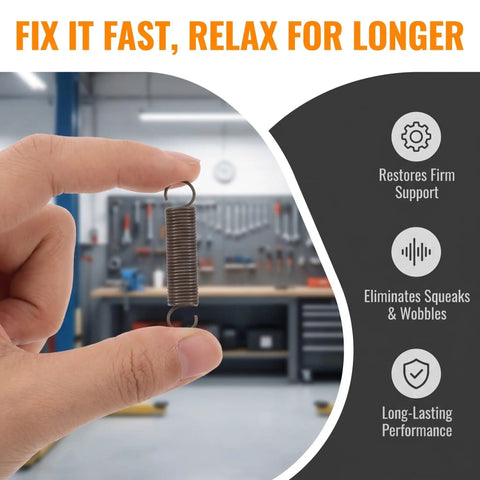 Heavy Duty Two Pack Hook Extension Springs For Recliner Chair Repair Solid Black Steel DIY Furniture Fix Making Living Room Upgrades A Total Piece Of Cake And No Sweat To Install, held in hand showing curved hooks.
