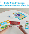 Screen Free Block Based Coding Set For Kids With ScratchJr Unplug And Learn Computer Science Hands On STEM Activities For Classroom And Home Fun Intro To Coding For Beginners pictured with hands-on activity setup with cards and blocks on table.