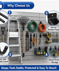 Heavy Duty Slatwall Hook Set 14 Pack for Garage Organization And Tool Storage holding ladder and tools
