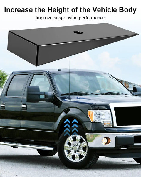 2 Inch Leaf Spring Shim Kit With 8 Degree Wedge For Pinion Angle Or Caster shown near a truck to improve suspension