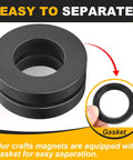 TRYMAG ferrite big ring magnet with center hole and gasket; black ring, OD 2.36 in, ID 1.26 in, 10 mm thick.