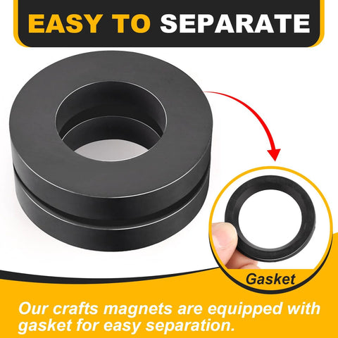 TRYMAG ferrite big ring magnet with center hole and gasket; black ring, OD 2.36 in, ID 1.26 in, 10 mm thick.