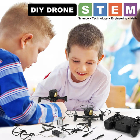 Children assembling DIY Mini Drone Kit For Kids And Beginners Build Your Own RC Quadcopter With Altitude Hold Headless Mode Indoor Outdoor STEM Learning And Early Flight Courses Ideal For Bulk Educational Orders