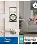 Electronic Keyless Entry Door Lock With Illuminated Keypad And Auto Locking Deadbolt 20 User Codes Front Door Garage Or Office Easy Programming No Key Needed Hassle Free Entry shown during installation with screwdriver.