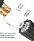 Compact Pressure Washer Gun With Foam Cannon For Cars connection detailing showing 1/4 inch quick connector and M22 thread