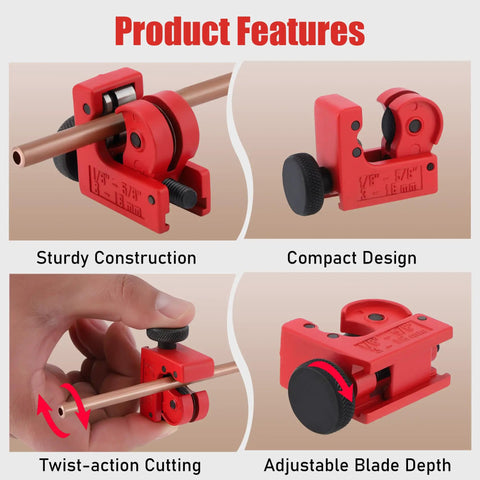Two Pack Tubing Cutter Set For Copper, Brass, Aluminum And PVC Pipe, 1/8 Inch To 5/8 Inch Cut Range, Heavy Duty Steel Construction