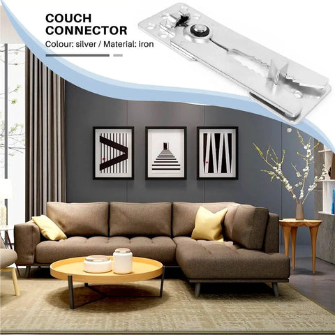 Heavy Duty Sectional Sofa Connectors 5 Pack Rust Resistant Steel Couch Brackets shown on a modern living room sofa.