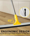All In One Floor Scrubber Squeegee With Long Stainless Steel Handle, Heavy Duty Rubber Silicone Blade on wooden floor