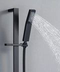 Matte Black Brass Shower Slide Bar Kit with Handheld Shower Head Mounted and Spraying Water