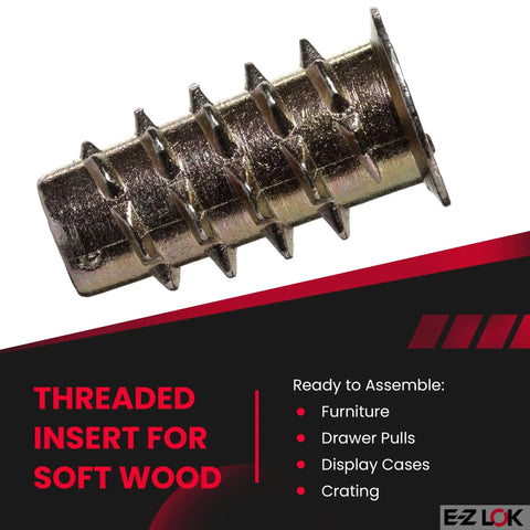Threaded Wood Inserts For Soft Wood With Zinc Hex Flange, 10-24 Internal Threads, 0.787 Inch Length, Pack Of 50, Must Have For DIY Furniture Projects, Drawer Pulls, Display Cases, And Crating