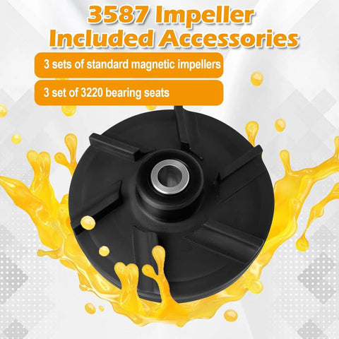 Three Pack Magnetic Impeller With 3220 Bearing Housing For D15 D155 D25 D255 D35 D355 Beverage Dispensers Replacement Parts Set Durable High Performance Easy Install For Commercial Coffee Stations black magnetic impeller