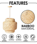 Boho Rattan Pendant Light With Natural Bamboo Lantern Shade Rustic Wicker Chandelier For Farmhouse Kitchen And Dining Room
