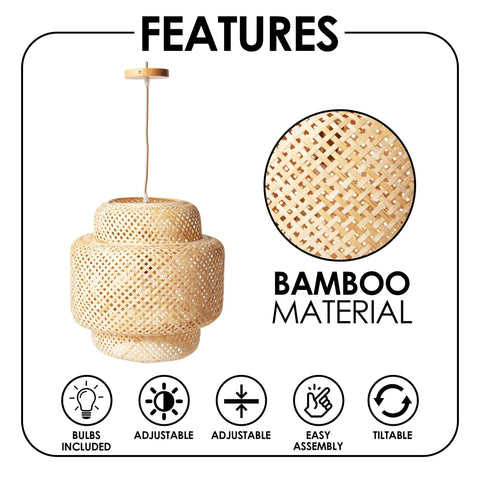 Boho Rattan Pendant Light With Natural Bamboo Lantern Shade Rustic Wicker Chandelier For Farmhouse Kitchen And Dining Room