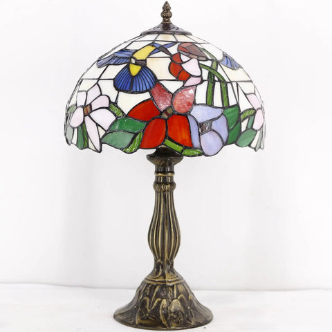Stained Glass Tiffany Style Hummingbird Table Lamp 12 Inch Shade And 18 Inch Tall Bedside Desk Reading Light Antique Green Bronze Base