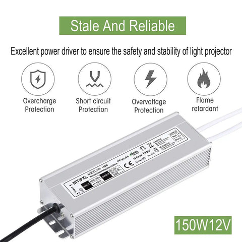Beefy 150W Waterproof LED Power Supply IP67 85-265V AC To 12V DC Transformer with protection features