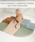 Toddler Tested Indoor Play Arena Featuring Super Soft Foam Climb Blocks Reconfigurable Crawl Tunnel Triangles And Steps Rock Solid Setup For Growing Little Legends, child climbing on multi-colored foam blocks.