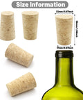 30 Pack All Natural Wood Wine Corks Tapered Plugs For Wine Beer And Liquor Bottles Replacement Corks For Sealing And Cork Craft Projects 0.87 By 0.67 By 1.38 Inch Durable Soft Wood showing size details with bottle.