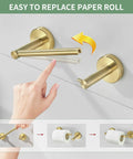 Gold Brushed Toilet Paper Holder And Towel Ring Set For Bathroom Wall Mount Double Post SUS304 Stainless Steel shown in use