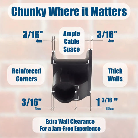 Chunky Where it Matters design of J1772 Electric Charger Wall Mount Holder with dimensions and features displayed.