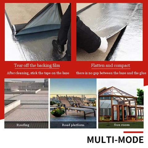 Steps showing Premium Ultra Heavy Duty Self Adhesive Waterproof Roof Patch Tape for Asphalt Shingles and Leaks application.