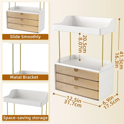 Super Clear Acrylic Vanity Drawer Organizer For Bedroom And Bathroom Counter To Store Skincare Perfume Makeup And Cosmetics, 12.5x6.9x17.3 inches.