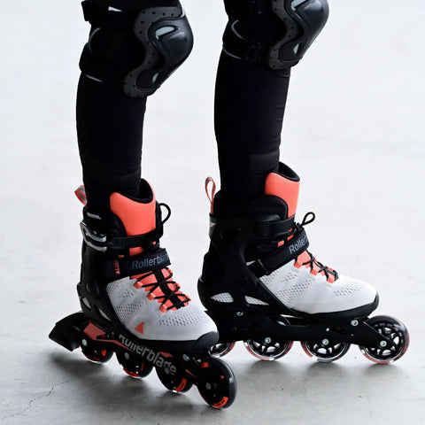Person wearing Macroblade 80 Women's Fitness Inline Skates For Casual Training With Secure Cuff Support And Form-Fit Performance Liner