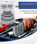 Front view of gray PVC pipe deburring tool with six-size reamer (1¼"–4"), sharp blade.