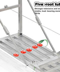 Close-up of Heavy Duty Foldable Scaffold Ladder With Sure Footing Steps Adjustable Height Work Platform Tower, showing durable five-root tube design.