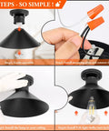 Installation steps for Two Pack Industrial Semi Flush Mount Ceiling Lights Matte Black Farmhouse Style Easy Install Close To Ceiling Fixtures