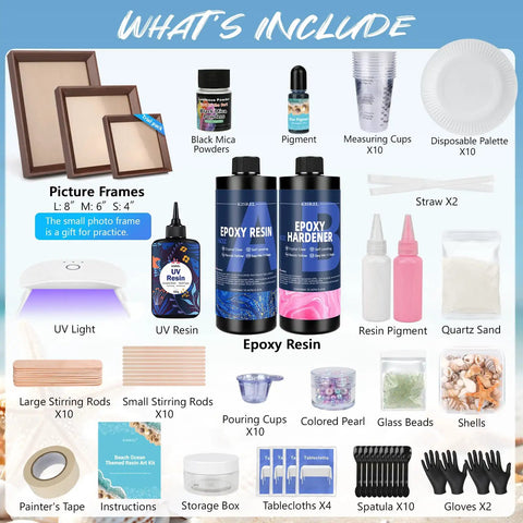 Ocean Resin Art Kit All In One For Beginners With Frames And Tools Epoxy Resin Set Includes UV Resin UV Light Pigments Sand Shells And Pearls