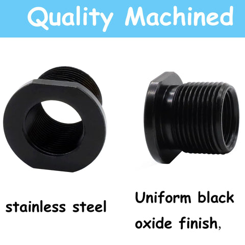 Two black steel Ficero thread protectors for 1/2-28 to 5/8-24 conversion with crush washer