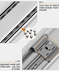 Close-up of Heavy Duty Soft Close Drawer Slides 22 Inch showing dual ball bearings for smooth operation and upgraded metal components.