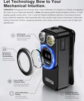 Solid Build Clip On Flashlight Featuring Straight Shooting Laser Distance Meter And Dope White Red Beams USB C Rechargeable with digital display and blue backlight.