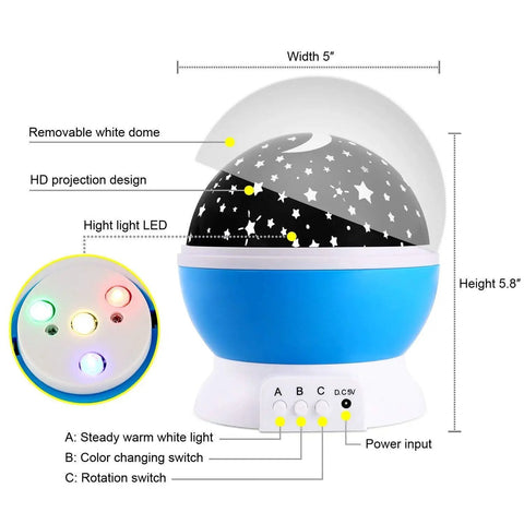 Moon And Star Night Light Projector With 360 Degree Rotation 4 LED Bulbs 9 Color Changing Modes USB Powered Wall Mount image