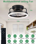 Low Profile 12 Inch Black Ceiling Fan With Lights Flush Mount Bladeless Fandelier For Bedroom And Small Spaces Remote Control With App Compatibility Sleek Modern Design That Keeps It Cool