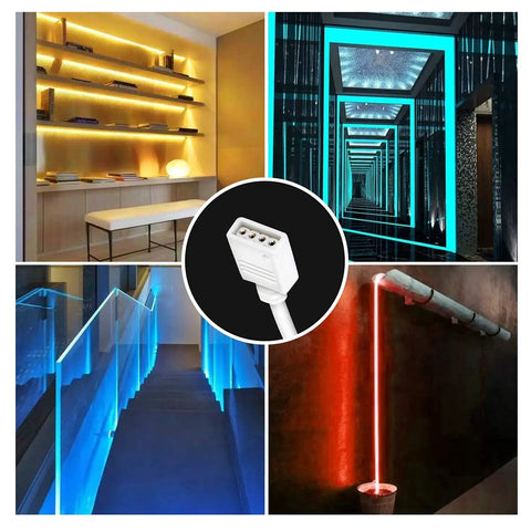 2 Pack 5M RGB LED Strip Extension Cable With 4 Pin Solderless Connector Kit 16.4 Feet 5050 3528 RGB light strips in use