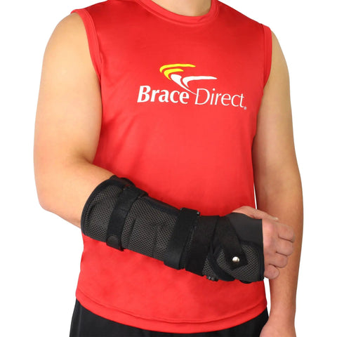 Ambidextrous Wrist Brace With Adjustable Malleable Aluminum Cuffs For Wrist Forearm And Arm Support Relieves Carpal Tunnel Tendonitis Pain All Day Comfort Universal Left Or Right Fit worn by person in red shirt
