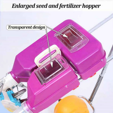 Walk Behind Single Wheel Seed Planter With Large Capacity Seed And Fertilizer Box, Transparent Hopper viewed from above