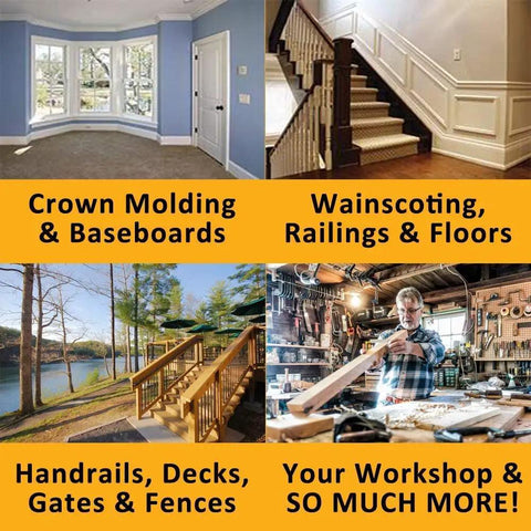 Image showing crown molding, wainscoting, handrails, and workshop; uses for No Math No Guesswork Miter Saw Protractor With Large Scales.