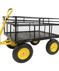 2-In-1 ATV UTV Trailer Cart With Removable Sides, Heavy Duty Utility Trailer Pull Behind, 1400 Lb Capacity in black and yellow