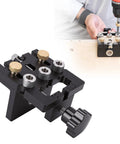 Killer Precision Woodworking Doweling Jig With Self Centering Drill Guide And Auto Aligning Kit for Furniture Assembly, showing adjustable knobs.