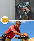 Pro Level 18 Gauge Narrow Crown Staples 7500 Count 1/2 X 1/4 Inch Gold Galvanized U Fasteners for pneumatic stapler in use.