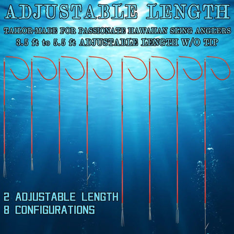 8 configurations of 6Ft Fiberglass Travel Pole Spear Set With 3 Prong Paralyzer Hand Spear Harpoon shown underwater