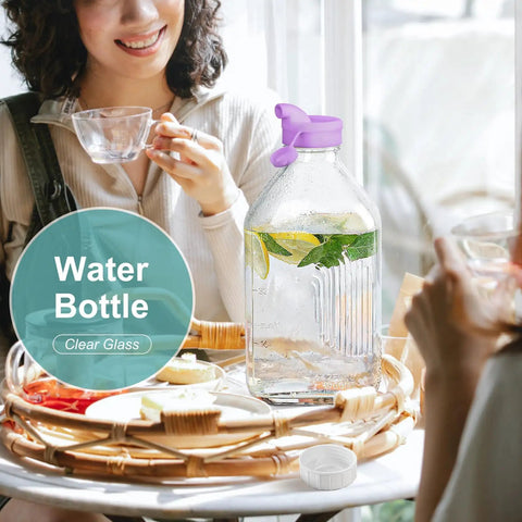 64 Oz Heavy Duty Glass Milk Bottle With Airtight Screw Cap Reusable One Half Gallon Water Bottle With Scale Lines 2 Qt Glass Milk Jug Pitcher Includes Extra Gaskets And Handle