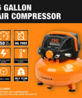 Built Like A Bulldog Six Gallon Pancake Air Compressor With Dual Quick Connect Couplers One Fifty Psi Oil Free Electric Engine