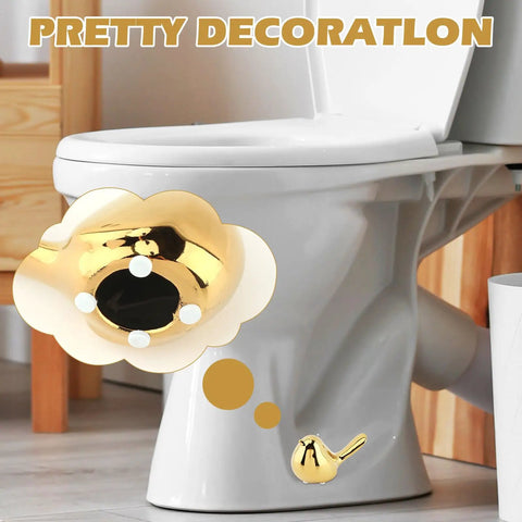Two Piece Gold Ceramic Bird Toilet Bolt Covers Snazz Up Your Bathroom By Hiding Ugly Base Bolts With Cute Screw Caps That Bring Fresh Decor Vibes And Make Easy Installation A Breeze For Any Home Setup. Decorative gold ceramic bird caps on toilet.